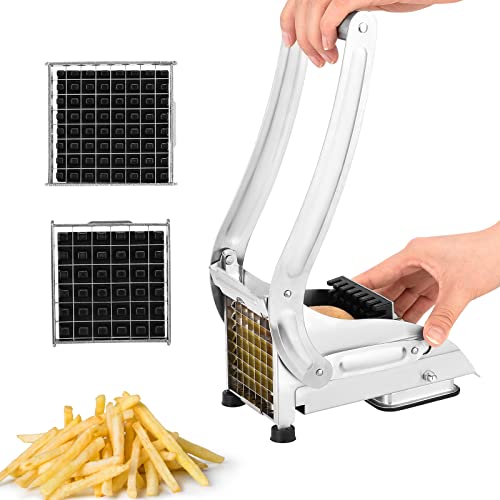 Vusddy Cortador de Papas Fritas, Cortador de Patatas de Acero Inoxidable, Corta Patatas Profesional con Cuchillas de 12mm y 9mm, Cortador de Verduras, Accesorios para Freidora sin Aceite y con Aceite