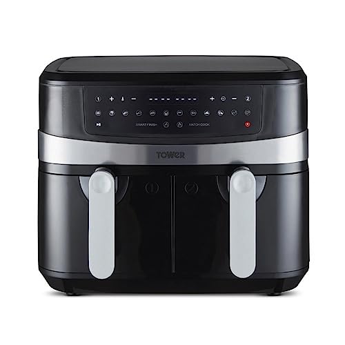 Tower T17088 Freidora de Aire Dúo Basket con Función de Finalizado Inteligente: Air Fryer con Tecnología Vortx de Circulación de Aire Rápida: Freidora Sin Aceite de 9 L, 2600 W, Negro