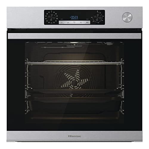 Hisense BSA66226AX Horno Multifunción con Vapor + Función Freidora de Aire sin Aceite, Gran Capacidad 77L,Cocción Simultanea 5 Niveles, ventilador XXL, Pizza mode 300º, Puertas removibles Inox