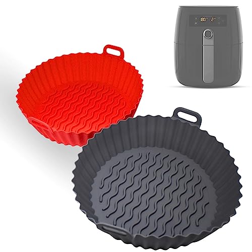 2x Moldes de Silicona para Freidora de aire 20cm, protector antiadherente y reutilizable redondo air fryer, recipiente para cocina saludable, cesta resistente al calor, accesorios freidora sin aceite