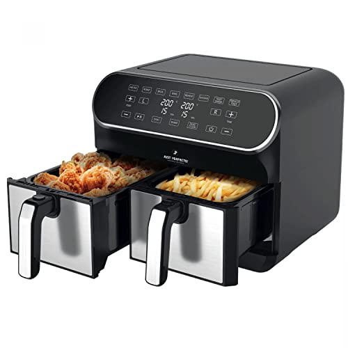 Just Perfecto Freidora Aire XXL 8L - air fryer 2 recipientes independientes XXL caliente con 1700W -freidora sin aceite con pantalla LED táctil - freidoras de aire con cesta antiadherente