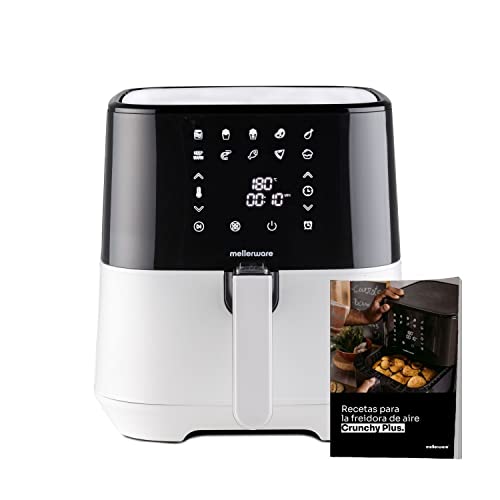 Mellerware - Freidora sin Aceite XL Crunchy! 1500W | 5,5L | 10 Programas Predefinidos | Temporizador Programable | Air Fryer 80-200ºC | Sin BPA/PFOA | Freidora de Aire Pantalla Digital Táctil | White