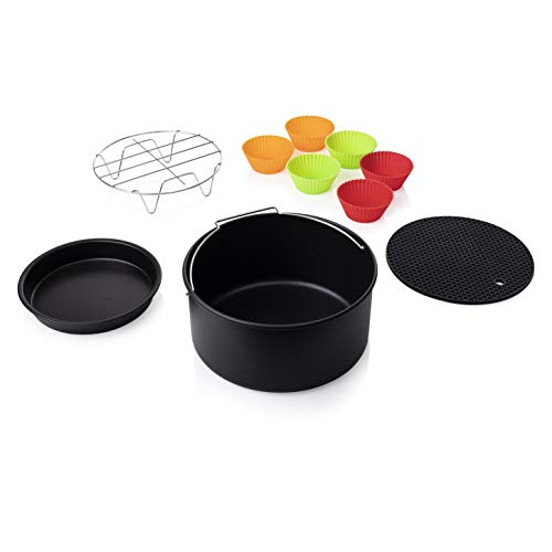 Princess 182011 Accesorios para Freidoras Sin Aceite, Set de 10, Apto para 182020 Y 182021, 1 molde hornear, 1 bandeja pizza, 1 rejilla, 6 moldes de silicona para muffins, 1 salvamanteles, Negro