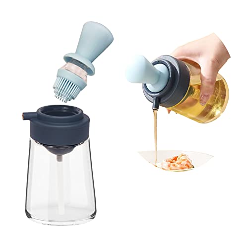 Aceitera Dispensador con Brocha Silicona, 3 en 1 Cristal 350 ml, Dispensador Aceite Brocha, con Pincel para Cocinar, Ensalada, Hornear, Barbacoa, Freidora Aire.