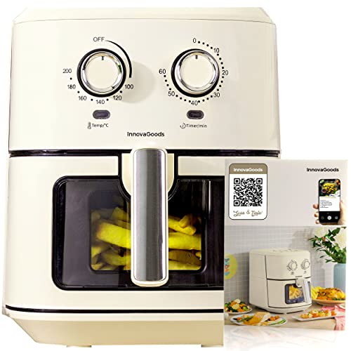 InnovaGoods® Freidora sin Aceite 6,5L, air fryer Vintage 1700W con +100 recetas en Español freidora aire con ventana, cesta antiadherente, temporizador y flujo de aire 360°, ideal para 4-6 personas