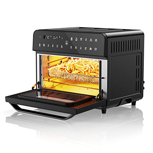 CRXC Freidora de Aire 15L Horno de Aire Caliente 18 en 1 Freidora sin Aceite de Acero Inoxidable con Pantalla Táctil LED, 4 Accesorios y 26 Recetas Multilingües, Versión Mejorada (15LKXEU-V1)