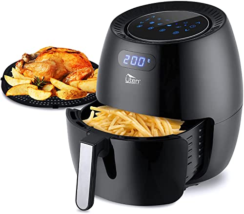 Freidora sin Aceite 6.5L, Uten Freidora de Aire Caliente con 8 Programas, Pantalla LED Táctil, Air Fryer con Tiempo y Temperatura Ajustable, Receta PDF, Sin BPA, 1800W [Ahorra hasta un 50% en Energía]