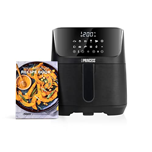 Princess 182061 Freidora sin aceite 6.5 L, super compacta, hasta un 60 % menos de consumo de energía, libro con 30 recetas incluido, panel de control táctil digital, 12 programas, libre de BPA y PFOA