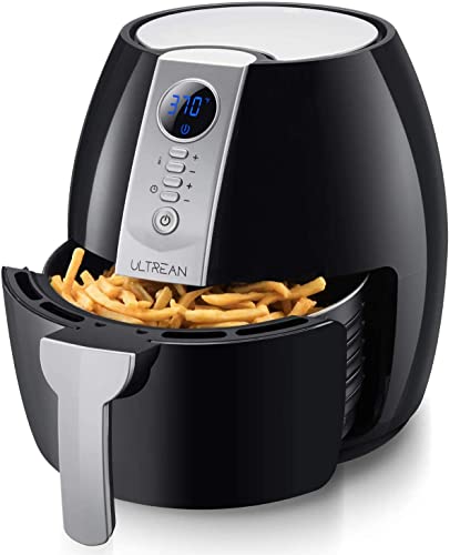 Ultrean Freidora sin Aceite, Freidora Aire 4L, Air Fryer con Pantalla LCD Digital, Sarten Antiadherente, Temperatura y Tiempo Ajustable, sin BPA ni PFOA (4L, Azabache)