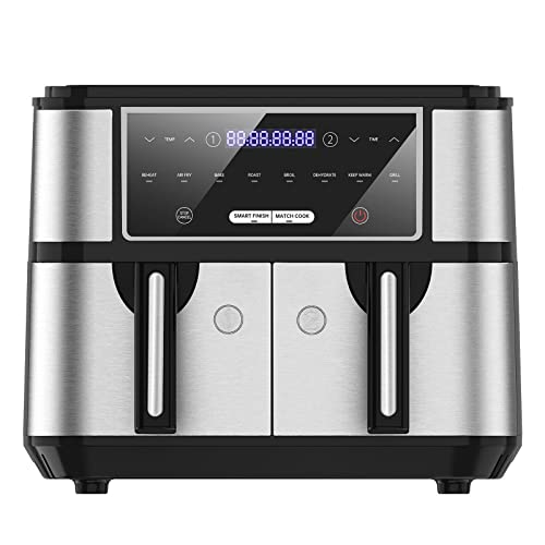 Iceagle Freidora Sin Aceite Doble, Freidora de Aire 9 L 2600 W, Pantalla LED Táctil y Cesta Antiadherente, Air Fryer con 8 Programas, Temperatura dual y Tecnología PerfectCook, Temporizador