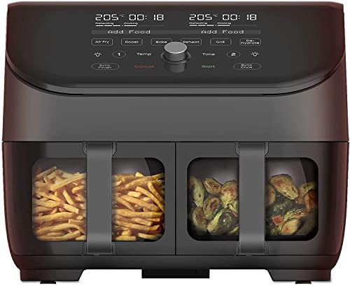 Instant Vortex Plus 8 en 1 Freidora de Aire Doble Digital con ClearCook y Función de Asar, Hornear, Deshidratar o Recalentar, 1.700 W – 7,6 L