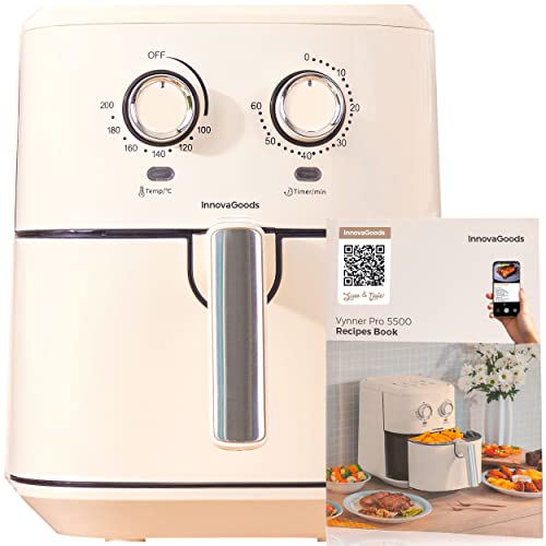 InnovaGoods® Freidora sin Aceite 5,5L, air fryer Vintage 1700W con +100 recetas en Español freidora aire con cesta antiadherente, temporizador y flujo de aire 360° airfryer para 4 personas Color Crema