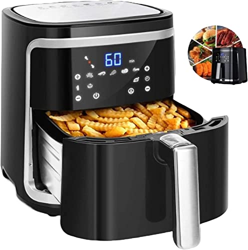 SANDALFON Freidora de aire sin aceite 7L, Air Fryer 1900W, 9 Funciones Preestablecidas Mantener Caliente Modo Manual Panel LED Táctil Doble uso: con Cesta o Cajón Sin BPA Libro de Recetas Incluida.