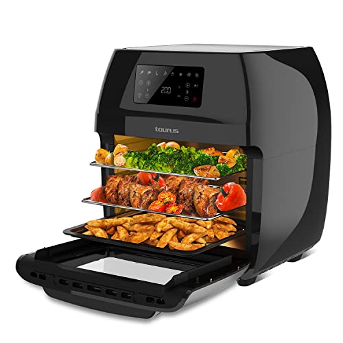 Taurus Air Fry Digital Grill, freidora sin aceite y horno, freidora de aire de 1700W, 12L, programable 24h, hasta 200º, programable 24h, 8 programas, puerta transparente, facil de limpiar.