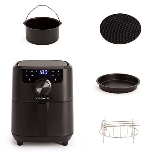 CREATE/PACK FRYER AIR PRO/Freidora de aire sin aceite 3.5L + Accesorios,Negro/freidora de aire 3.5L, base para pizzas,Rejilla asados,Recipiente horneado,salvamanteles