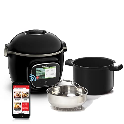 Moulinex Cookeo Touch Wi-Fi CE902 - Freidora de aire sin aceite, 1600 W, capacidad de hasta 6 personas (4 L), 6 programas automáticos, conexión Wi-Fi, libre de PFOA, fácil limpieza, color negro