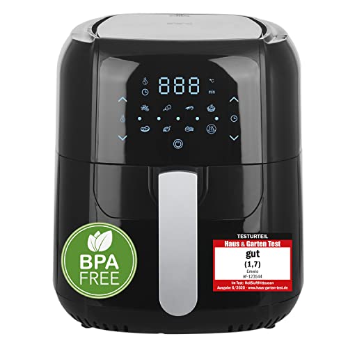 Emerio Freidora de Aire Caliente, Airfryer, Smart Fryer, Digital, Freír sin Aceite, fácil de Limpiar, 5,5 litros de Volumen, 1400 W, sin BPA, AF-123544, Negro