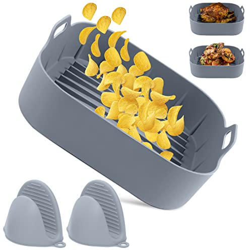 MAJUPA Molde Silicona Freidora de Aire CUADRADA - Bandeja Airfryer - Accesorios Freidora Sin Aceite Cosori,Cecotec,Philips - Cesta Silicona Freidora Aire - Manoplas Reutilizables y Antiadherentes