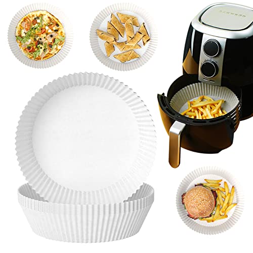 Newaner 100 piezas Papel Air Fryer, Redondas Papel Horno Freidora Aire No Poroso, 20x16x4.5cm Forro de Papel Desechable Esteras Pergamino, para Freidora de Aire, Sartén, Horno, Microondas (Blanco)