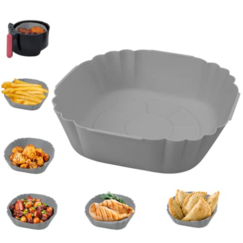 Olla de silicona para Airfryer de 3 a 4,5L, Cesta antiadherente reutilizable libre de BPA, accesorio para freidora sin aceite, apto para Horno, Microondas, Lavavajillas, 20 cm, (Gris)