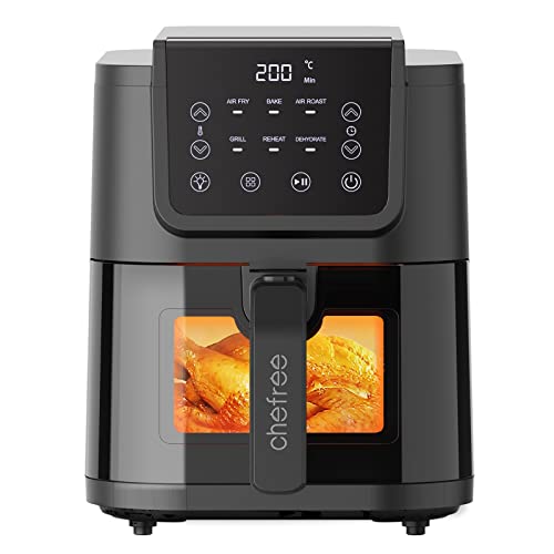 CHEFREE Freidora sin Aceite 5L AFW01, Air Fryer con Ventana de Visualización, Pantalla Táctil, Rejilla para Pan, 6 Modos, Freidora de Aire 1500W, Apta para el Lavavajillas