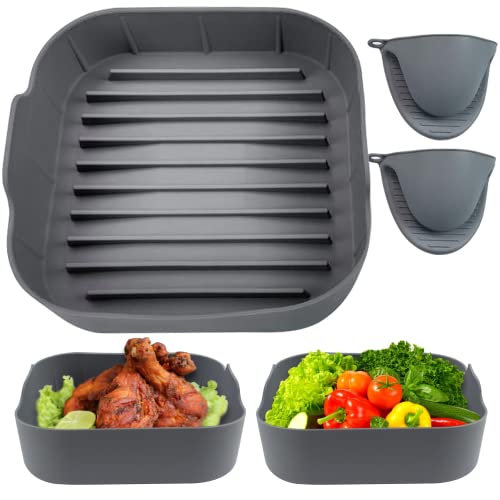 Molde Premium de Silicona Cuadrado Freidora de Aire 20cm con Guantes, Accesorios Freidora sin Aceite, Molde Airfryer Silicona, Air Fryer Accessories, Olla para Airfryer, Recipientes Freidora de Aire