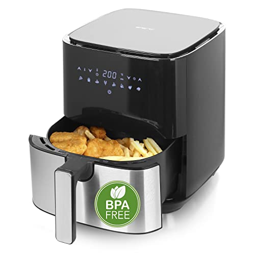 emerio Freidora de aire caliente, Air Fryer, Smart Fryer sin aceite, fácil de limpiar, 5/de volumen para toda la familia, acero inoxidable, 1450 W,sin BPA, digital, 8 programas automáticos, AF-126668