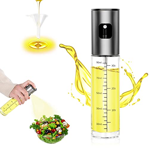 Pulverizador Aceite, 100ML Spray Aceite Cocina con Escala Precisa y Embudo, Vaporizador Aceite Oliva para Freidora Aire, Acero Inoxidable y Vidrio Dispensador Aceite Spray para Cocinar, Hornear, BBQ