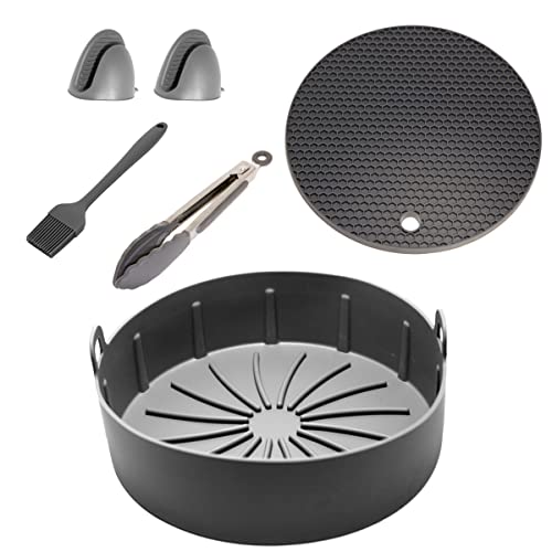 Molde Silicona Freidora De Aire Air Fryer - Cesta Recipiente para Freidoras De Aire + Accesorios Freidora Sin Aceite: Guantes, Pinzas, Cepillo para Aceite y Alfombrilla Freidora aire.