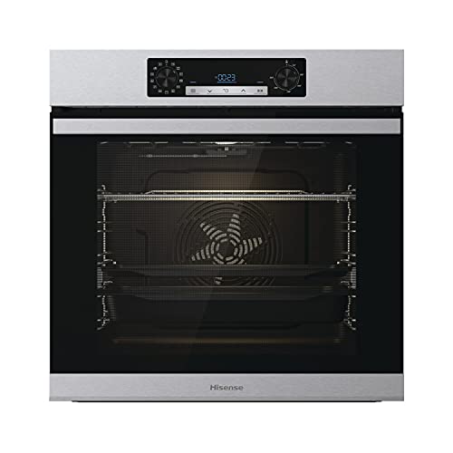 Hisense BSA65226AX Horno Multifunción con Vapor + Función Freidora de Aire sin Aceite, Gran Capacidad 77L,Cocción Simultanea 5 Niveles, ventilador XXL, Pizza mode 300º, Puertas removibles Inox