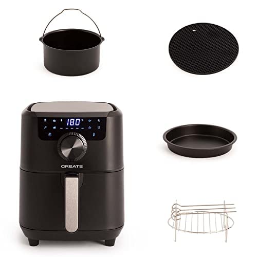 CREATE/PACK FRYER AIR PRO/Freidora de aire sin aceite 3.5L + Accessorios,Cromado/freidora de aire 3.5L, base para pizzas,Rejilla asados,Recipiente horneado,salvamanteles