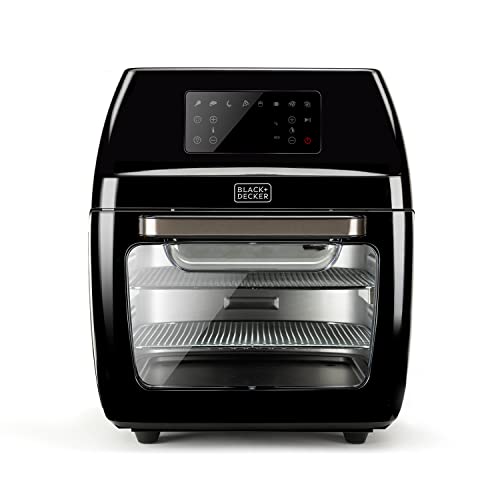 Black+Decker BXAFO1200E, Freidora de aire y horno, 1700W, 12L, temperatura regulable 40º-200ºC, 8 programas predefinidos, puerta transparente, apto lavavajillas, múltiples accesorios