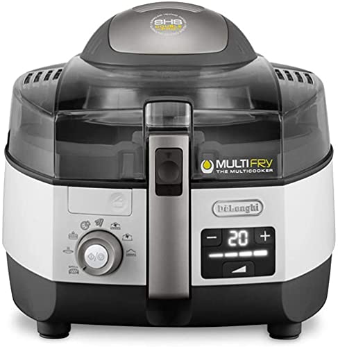 De'Longhi multifry extra Chef Plus FH 1396 - freidora de aire caliente/hr2206/80 (1,7 kg de capacidad, 1400 W/1000 W, 8 raciones, con sistema SHS Double de Pro, función grill, recetas en app). Gris/blanco.