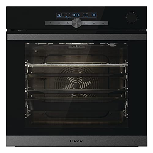 Hisense BSA65334PG Horno Pirolítico con Vapor + Función Freidora de Aire sin Aceite, Gran Capacidad 77L,Cocción Simultanea 5 Niveles, ventilador XXL, Pizza mode 300º, Puertas removibles Negro