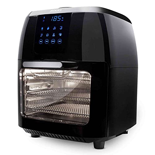 SOGO Freidora sin Aceite con HORNO-1800W Freidora, Deshidratador, Horno de Aire Caliente, Automático, Asador, Negro Y Gris, 10 litros