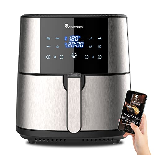 MasterPro Foodies | Freidora Sin Aceite | Air Fryer XXL con Capacidad de 6L y 1800W de Potencia | Con Pantalla LED Táctil y Cesta Antiadherente | Freidora de Aire | 8 Funciones Diferentes en 1