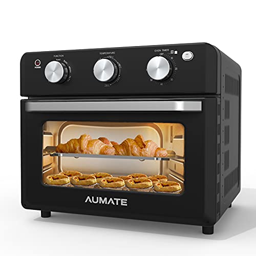 AUMATE Horno de Aire, 18L Freidora sin Aceite 1500W Freidora de Aire, Multifunción Todo en Uno Eléctrico Horno, MiniHorno Para Tostadas Para Pizza, Pollo, Patatas Fritas, Pollo Alas con 4 Accesorios