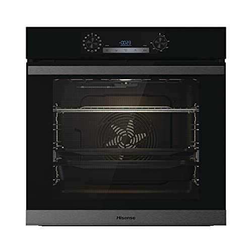 Hisense BSA65226AB Horno Multifunción con Vapor y Función Freidora de Aire sin Aceite, Capacidad 77L, Cocción Simultanea 5 Niveles, ventilador XXL, Pizza mode 300°, Puertas removibles, Negro