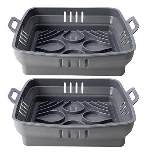 22cm Molde Silicona Freidora de Aire - 2 PCS Olla Cuadrada de Silicona xxl Accesorios Freidora sin Aceite para COSORI 5,5L 6,4L Cecotec 6L Air fryer plegable reutilizable (22CM, Gris)