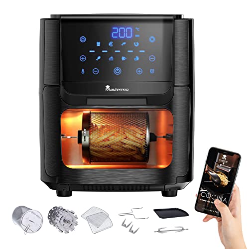 MasterPro Foodies, Freidora Sin Aceite y Horno Eléctrico, AirFryer con Capacidad de 12L y 1800W de Potencia, Con Pantalla LED Táctil, Freidora de Aire, 8 Funciones Diferentes en 1, BGMP-9168