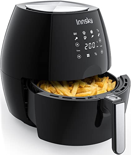 Innsky 1700W Freidora sin Aceite, 5,5L Freidora Aire Caliente con 8 Programas, Pantalla LED Táctil, Air Fryer con Función de Pausa y reinicio, Tiempo y Temperatura Ajustable, con Libro de Recetas