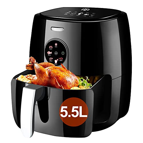 Freidora sin aceite ARINTUL air fryer 5,5 L, conjunto de fritadeira a ar com ecrã tátil, temporizador e controlo de temperatura, fritadeira a ar quente, 6 programas,1500W,para 3-5 Personas,Negro