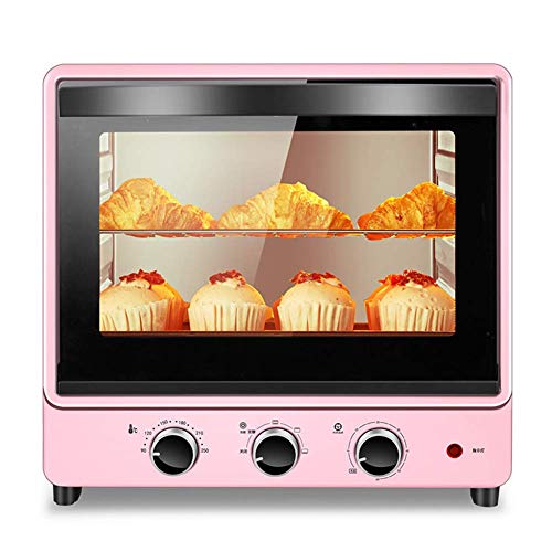 SHKUU Mini Horno PortáTil con LáMpara De Pared De Ahorro De EnergíA FáCil De Limpiar con Bandeja Y Rejilla De Horno Sin Aceite 1500w Potencia De CoccióN 30L Rosa