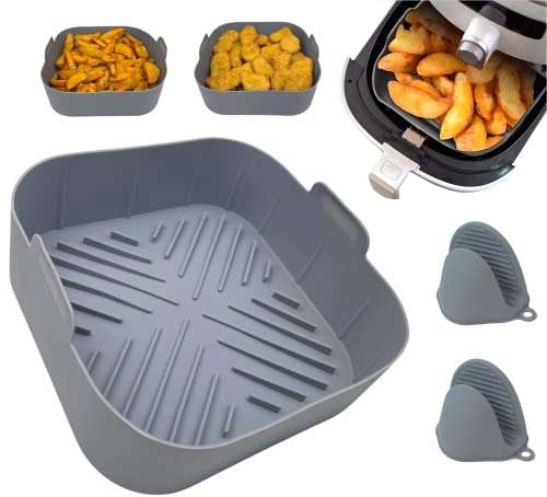 Molde de Silicona para Freidora de Aire 21 cm con Guantes Antiadherentes - Molde de Silicona para Freidora de Aire, Bandeja Silicona freidora aire, Cesta Silicona freidora aire, Accesorios Airfryer