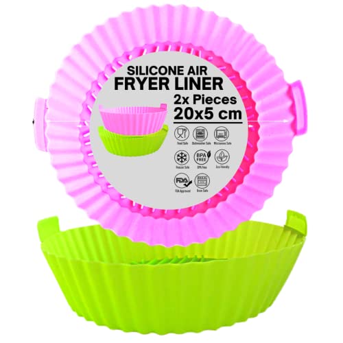 2x Moldes de silicona para freidora de aire sin aceite | 20 x 5 cm, aptos para alimentación, ni olores ni residuos, sin BPA, antiadherentes y fáciles de lavar | Recipientes air fryer, bandeja airfryer