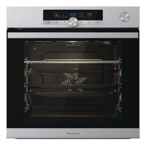 Hisense BSA66334PX Horno Pirolítico con Vapor 100% + Función Freidora de Aire sin Aceite, Gran Capacidad 77L,Cocción Simultanea 5 Niveles, ventilador XXL, Pizza mode 300º, Puertas removibles Inox