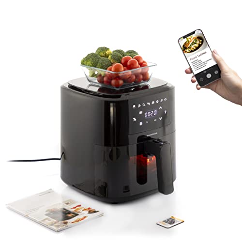 InnovaGoods® Freidora sin Aceite 5L, air fryer 1500W con +100 recetas en Español, freidora aire con báscula integrada, 8 programas, pantalla táctil, ventana, temporizador y flujo de aire 360°