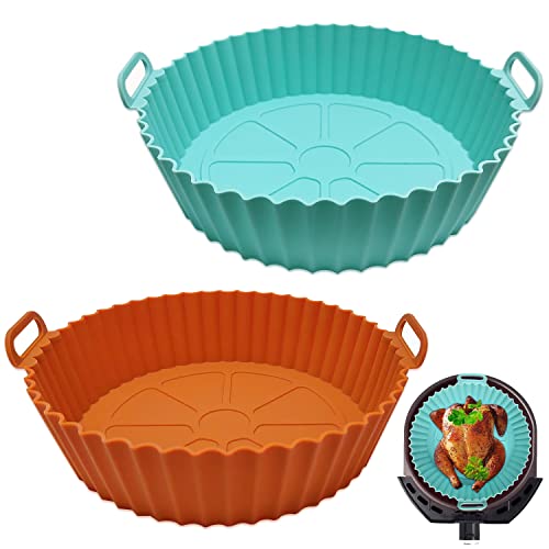 2 Piezas Extra Grande Olla de Silicona para Freidora de Aire, Silicona Freidora Aire Reutilizables y Antiadherentes,Accesorios Airfryer para Hornear Pasteles Microondas, etc