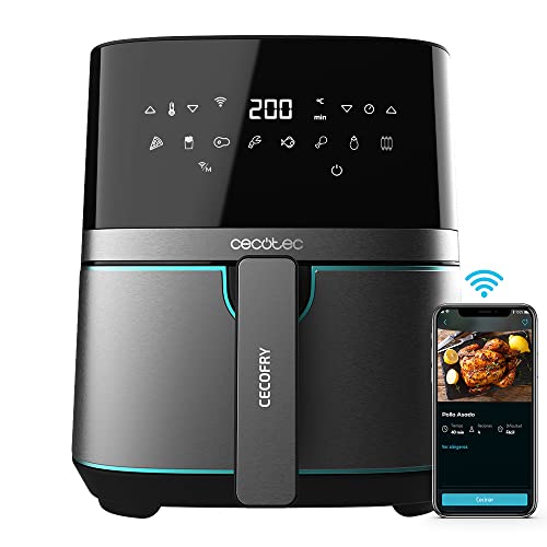 Cecotec Freidora sin Aceite de 5,5 L de Aire Caliente Cecofry Full InoxBlack 5500 Connected. 1700 W, Dietética y Digital, Control APP, Temperatura y Tiempo regulable, Acabados en Acero Inox