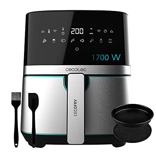 Cecotec Freidora sin Aceite de 5,5 L de Aire Caliente Cecofry Full Inox 5500 Pro con Accesorios. 1700 W, Dietética y Digital, Táctil, Acabados en Acero Inox, 8 Modos, Pack de Accesorios